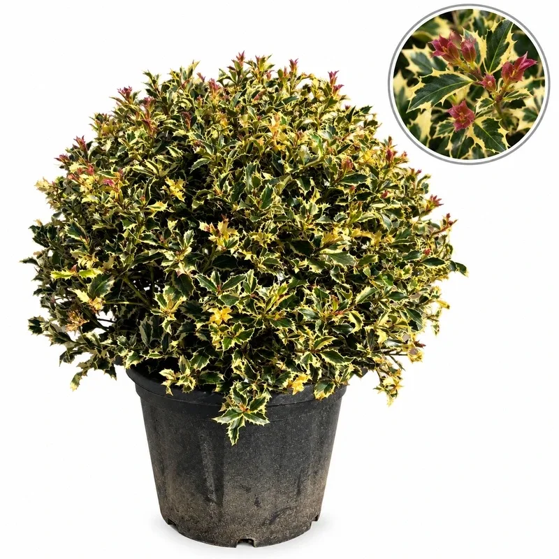 Илекс пъстролистен Топка 70-80см / Ilex aquifolium 'Argenteo Variegata' Poll