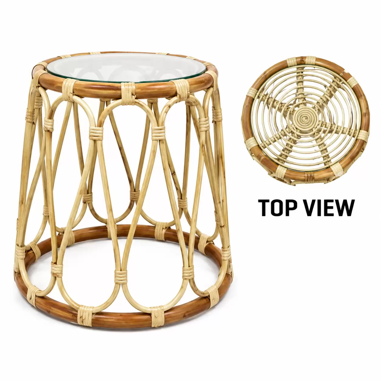Помощна маса Ратан/Блонд-Side Table Rattan Blond Ø30/40x41см - Incl Glass
