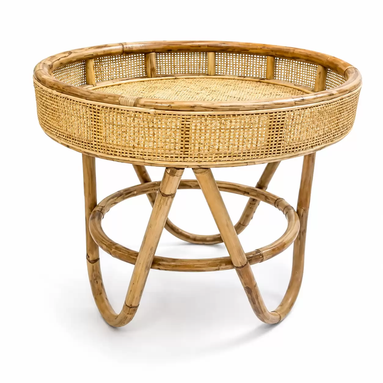 Помощна маса Ратан Блонд-Side Table Rattan Webbing Blond D50x50см