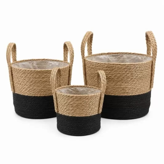 Кошница Натурал Бляк-Baskey Seagrass Natural/Black Ø26x23см