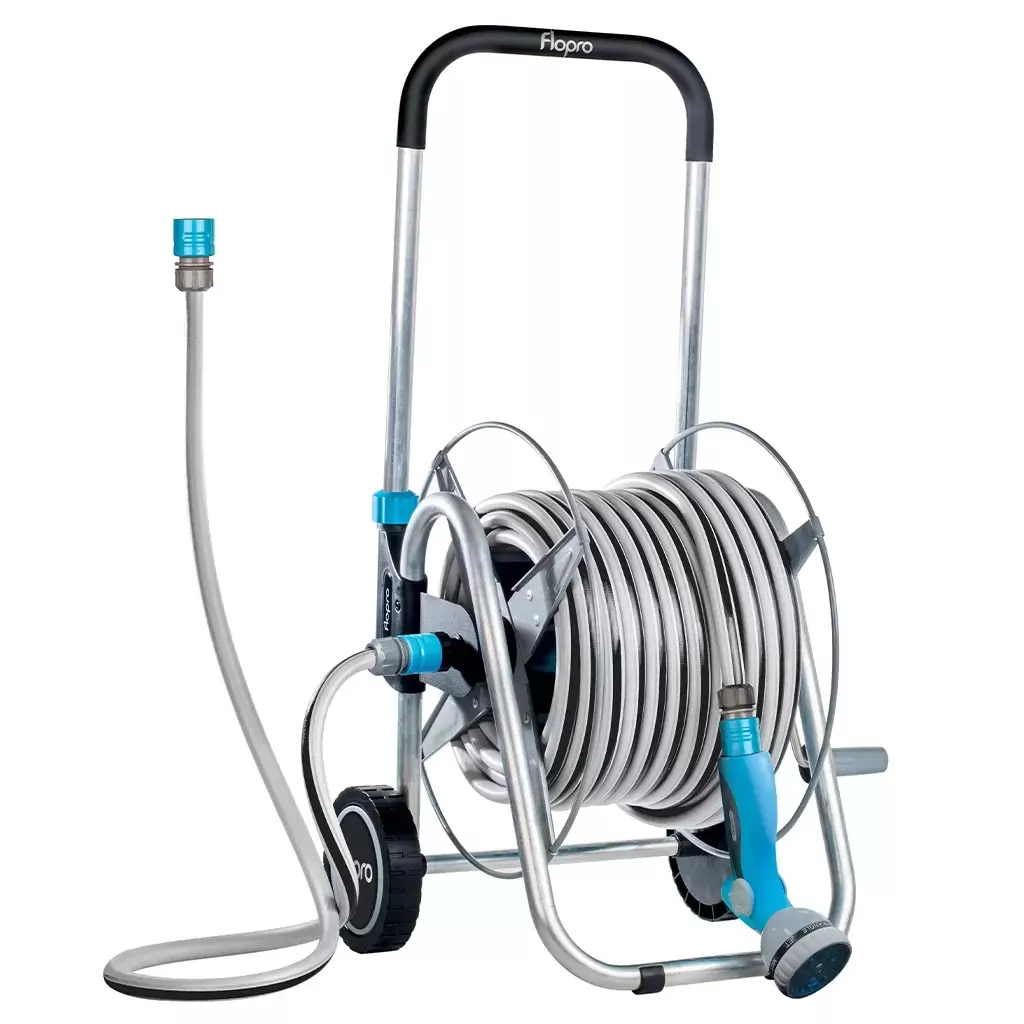 Градински маркуч с метална макара FloPro "Professional Hose Cart Complete" - 30м