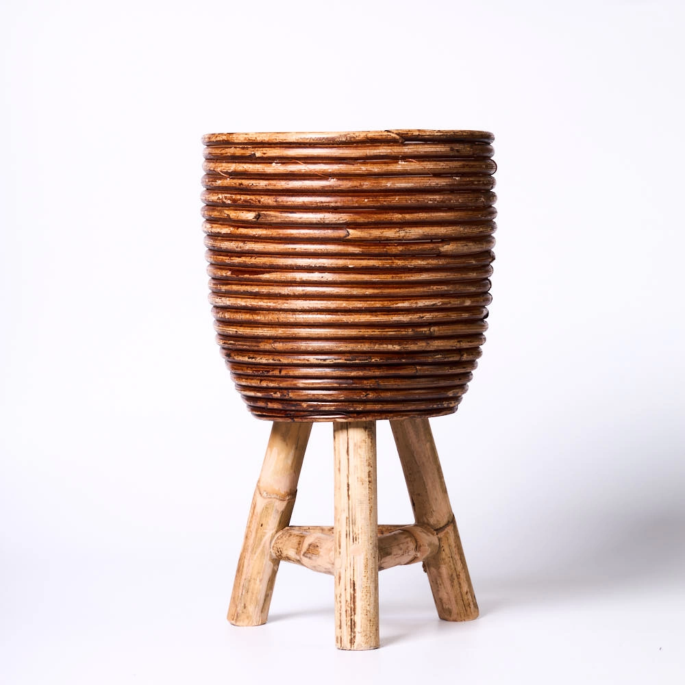 Саксия-Pot Stripe Wooden Legs Bronze Ø20x33cм